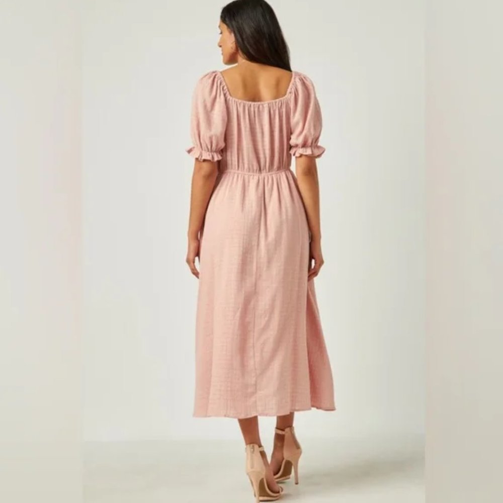 Smocked Bodice Puff Sleeve Midi Dress NWT Women's and Plus Sizes Available - Picture 2 of 6